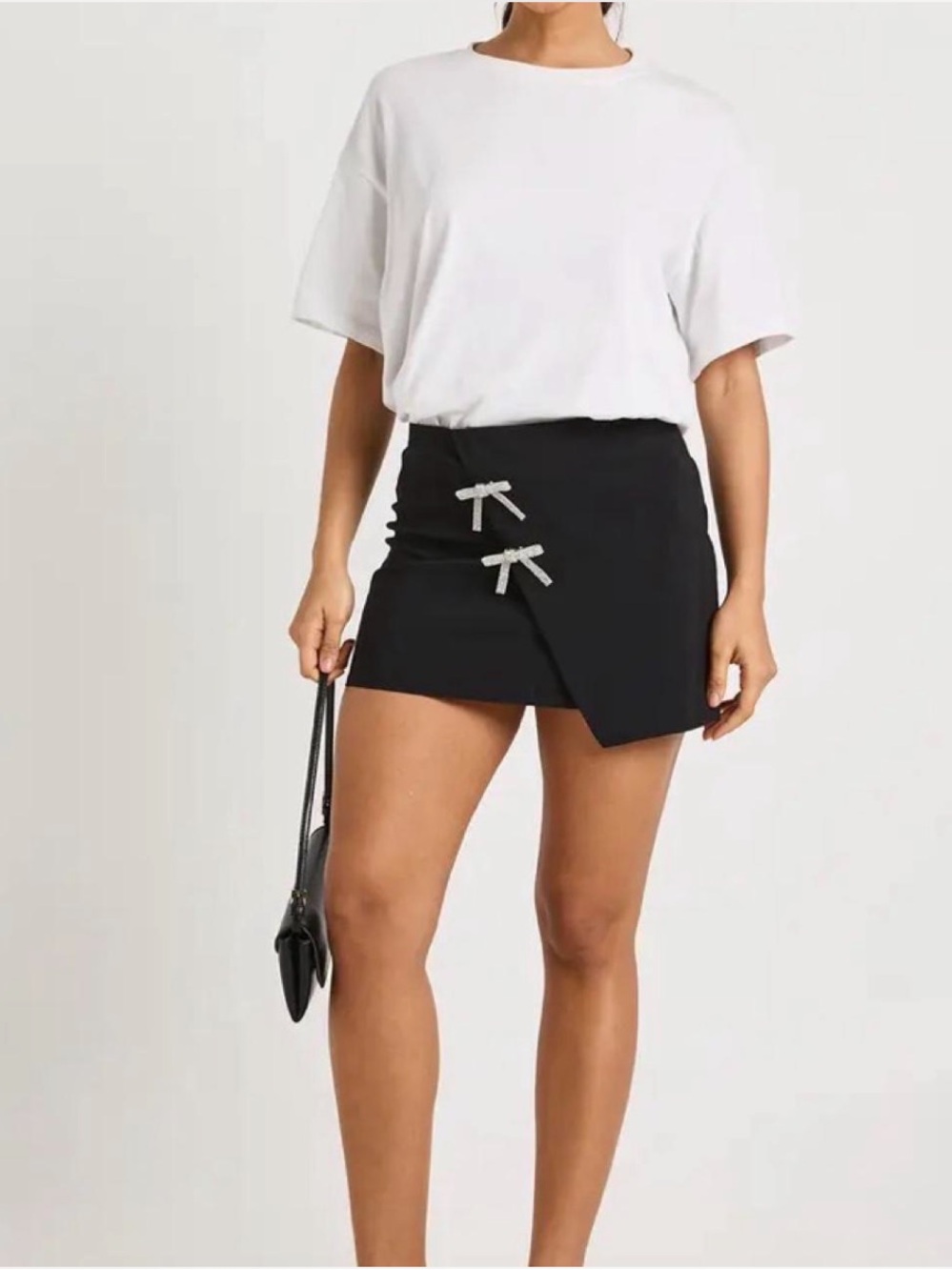 Luxe Black Skort with Rhinestone Bow Detail